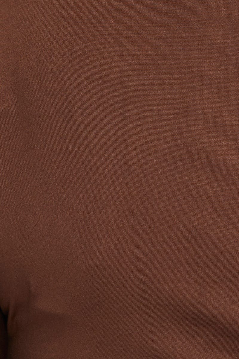Brown Sleeve Top Twist Front V-neck Long - Image 6