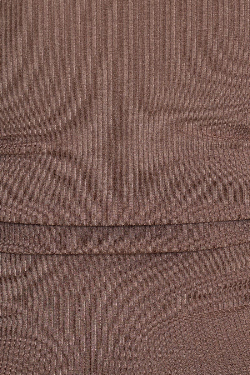 Brown Sleeveless Rib Jersey Drawstring Top - Image 6