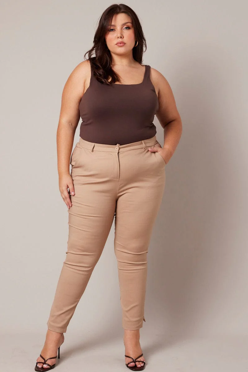 Brown Slim Pants Mid Rise Workwear - Image 2