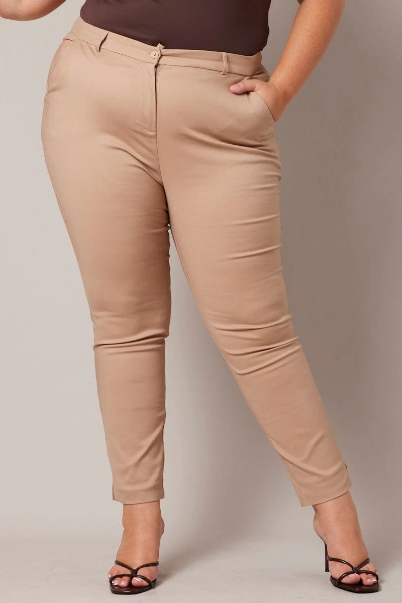 Brown Slim Pants Mid Rise Workwear - Image 3