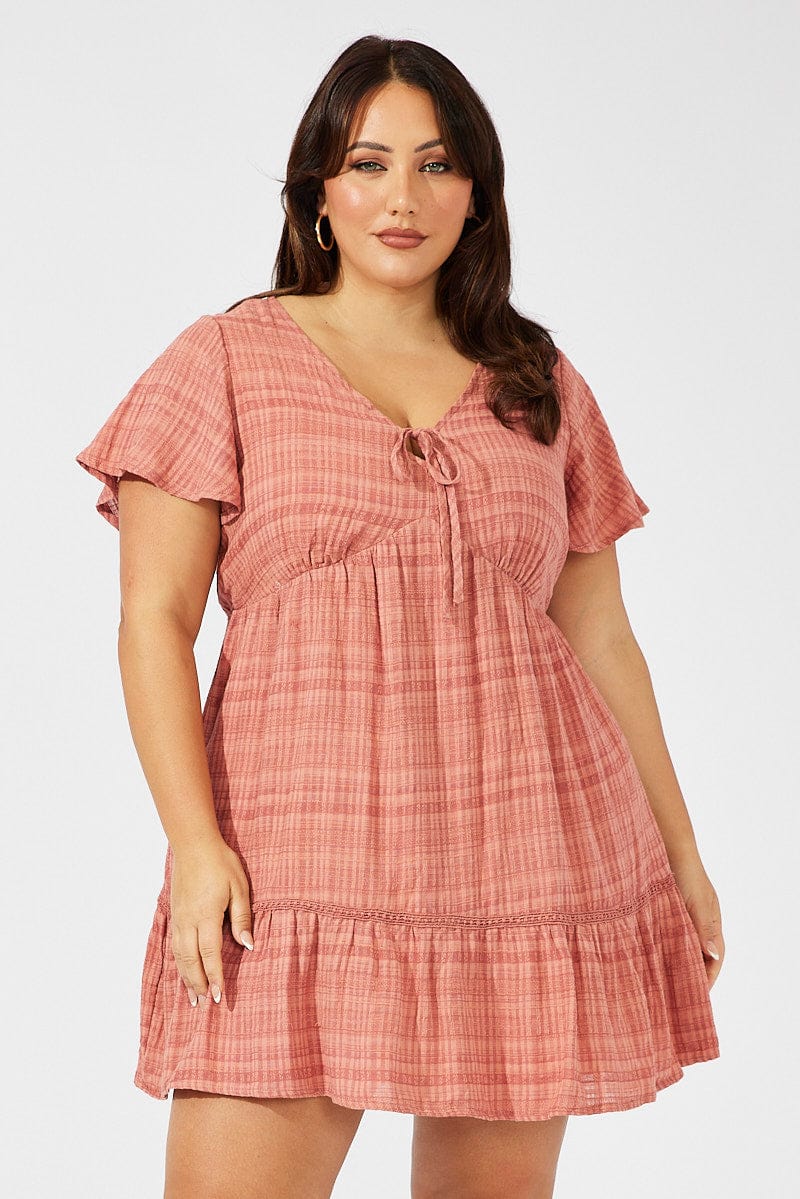 Brown Smock Dress Short Sleeve Textured - Image 3