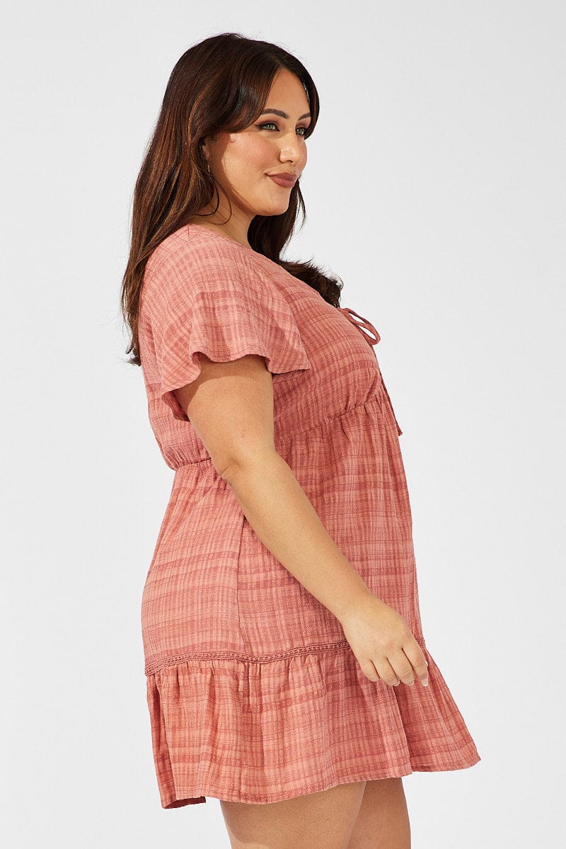 Brown Smock Dress Short Sleeve Textured - Image 4
