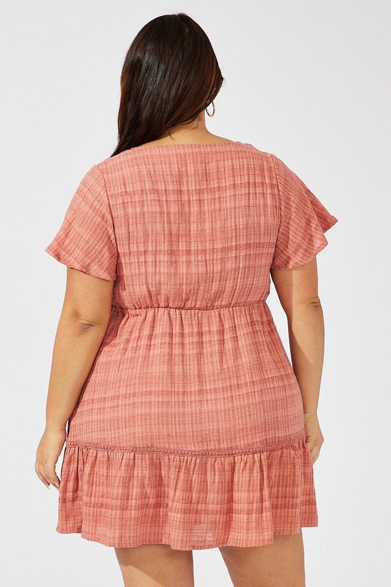 Brown Smock Dress Short Sleeve Textured - Image 5