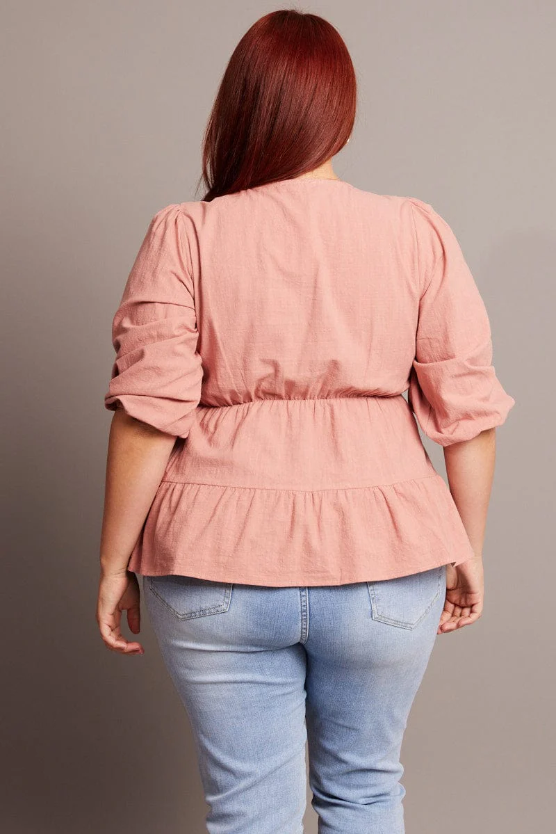 Brown Smock Top 3/4 Sleeve V-neck - Image 5