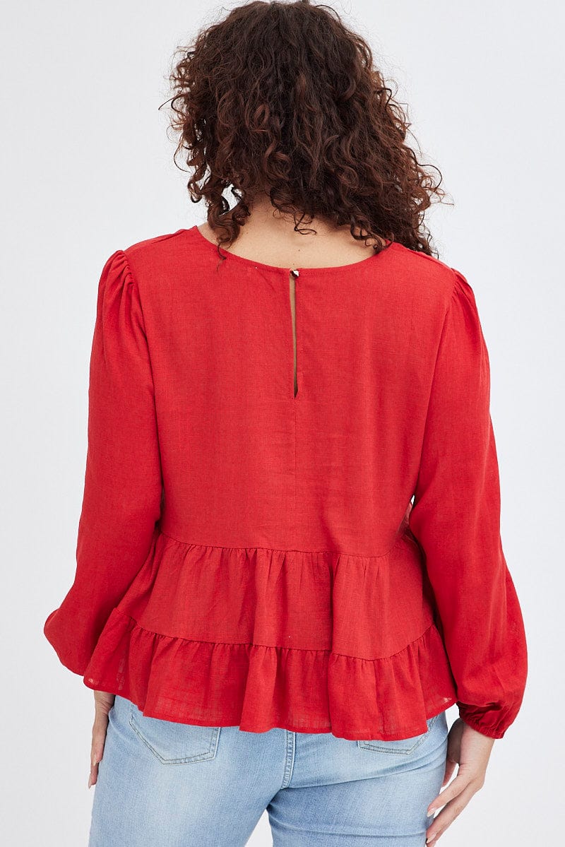 Brown Smock Top Long Sleeve Tiered - Image 5