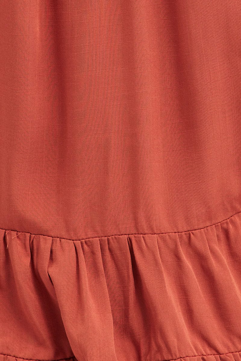 Brown Smock Top Short Sleeve V-neck Tiered - Image 6