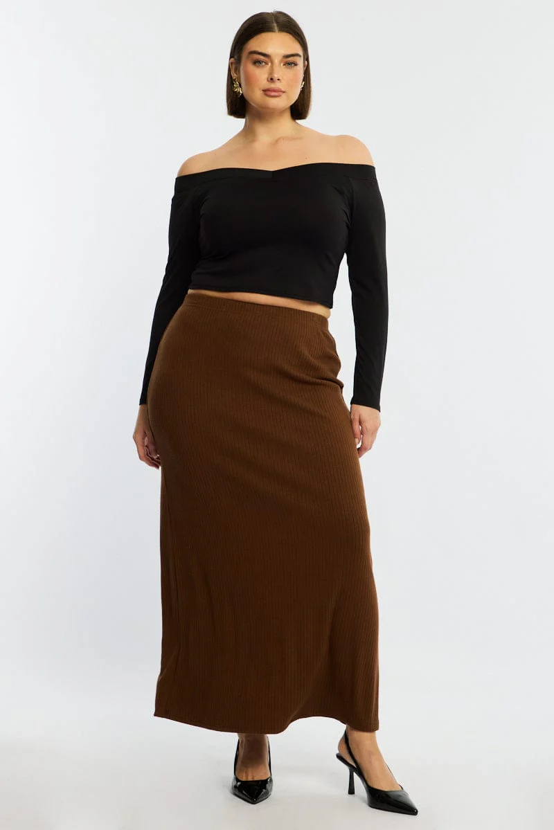 Brown Soft Touch Maxi Skirt Rib - Image 2