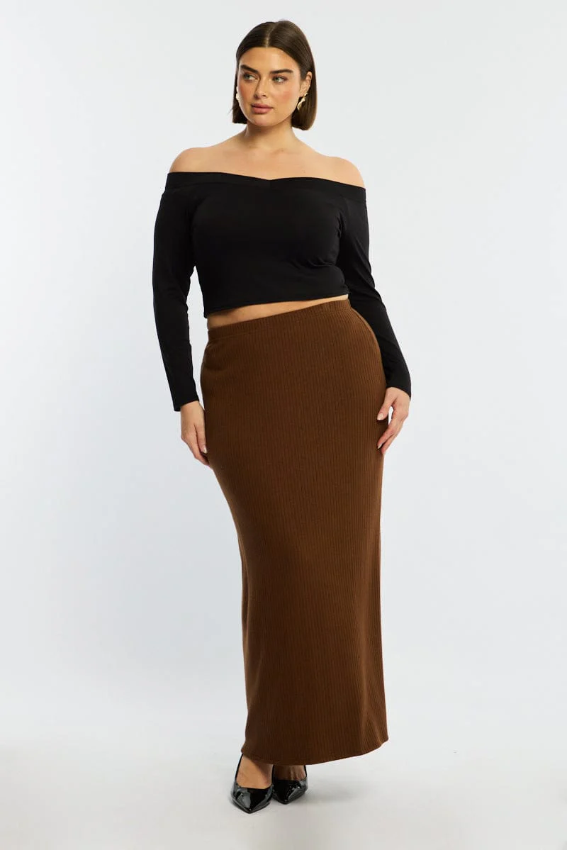 Brown Soft Touch Maxi Skirt Rib - Image 4
