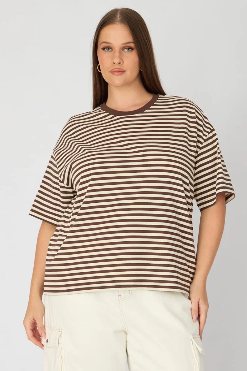 Brown Stripe Oversize Tee Short Sleeve - Image 3
