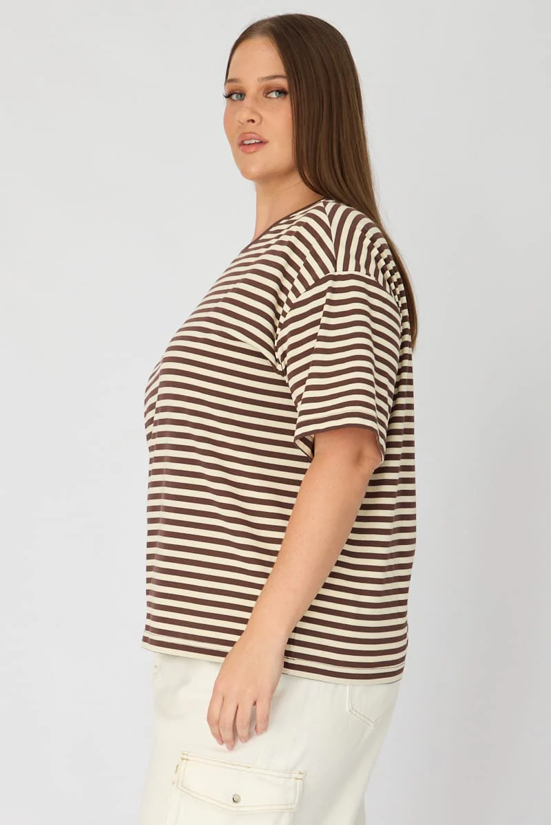 Brown Stripe Oversize Tee Short Sleeve - Image 4