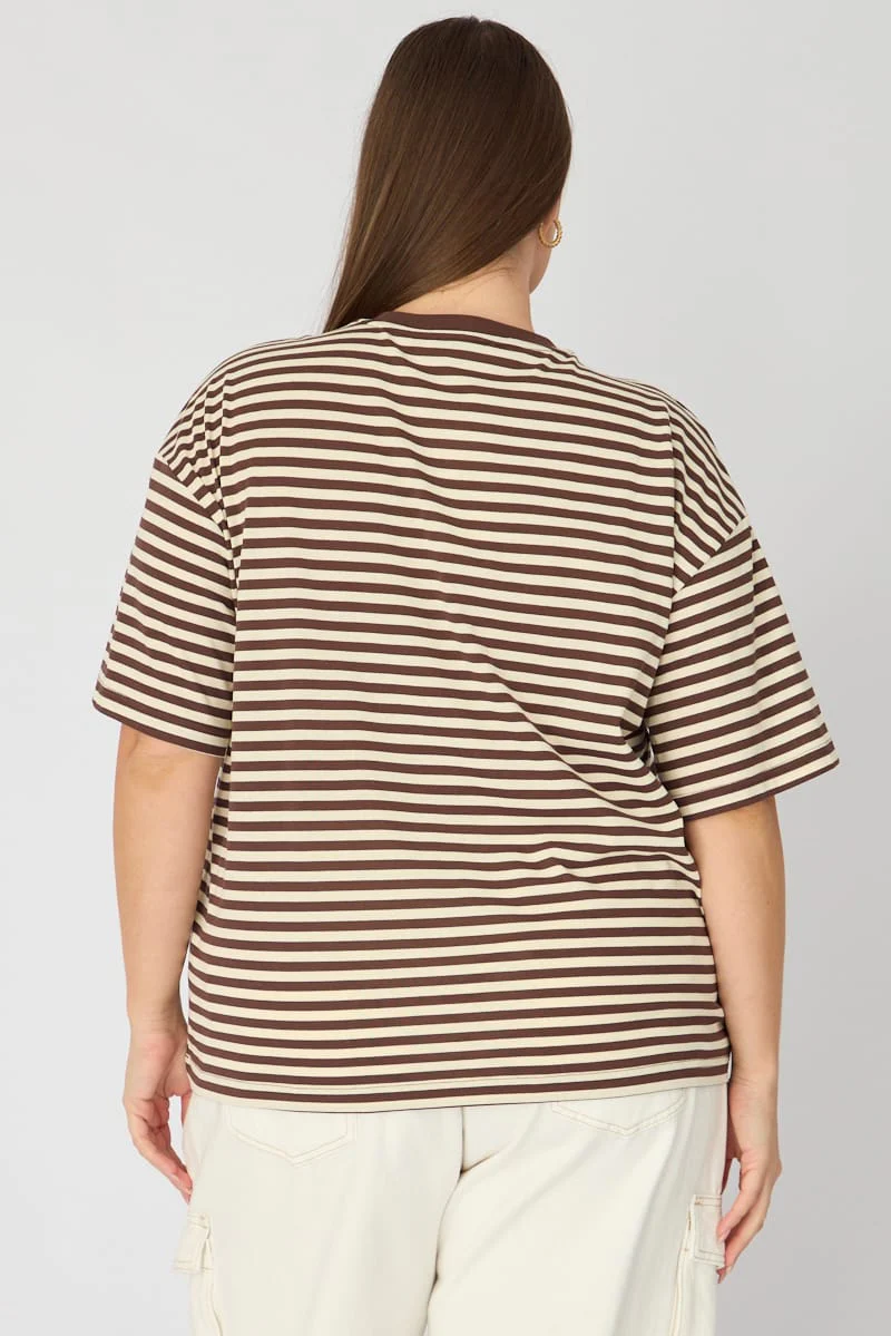 Brown Stripe Oversize Tee Short Sleeve - Image 5