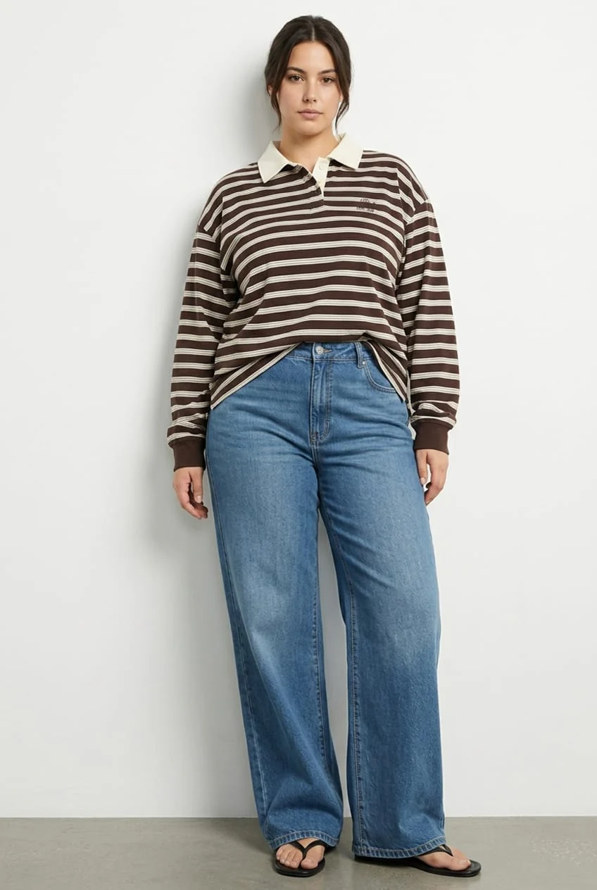 Brown Stripe Polo Top Long Sleeve