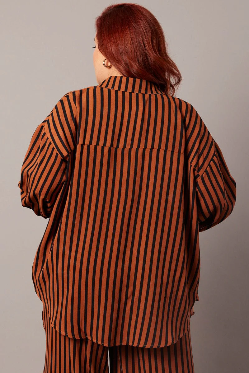 Brown Stripe Relaxed Shirt Long Sleeve - Image 5