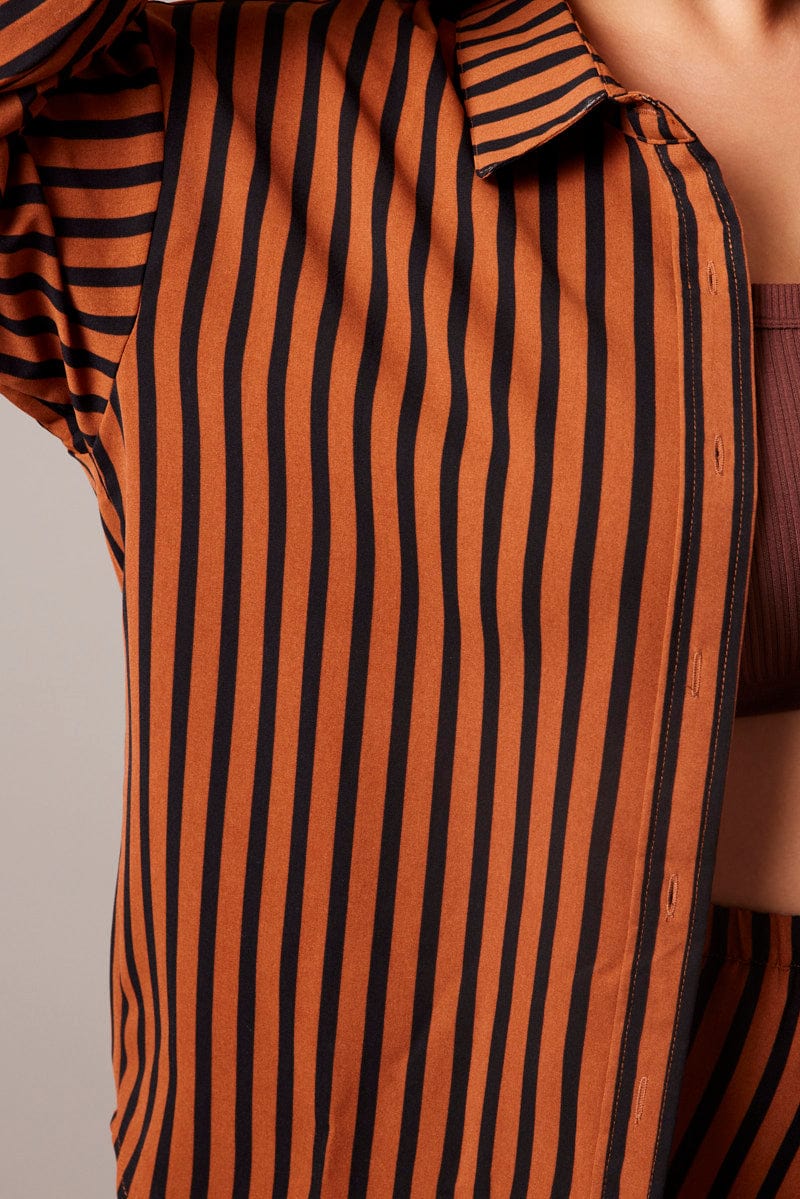 Brown Stripe Relaxed Shirt Long Sleeve - Image 6