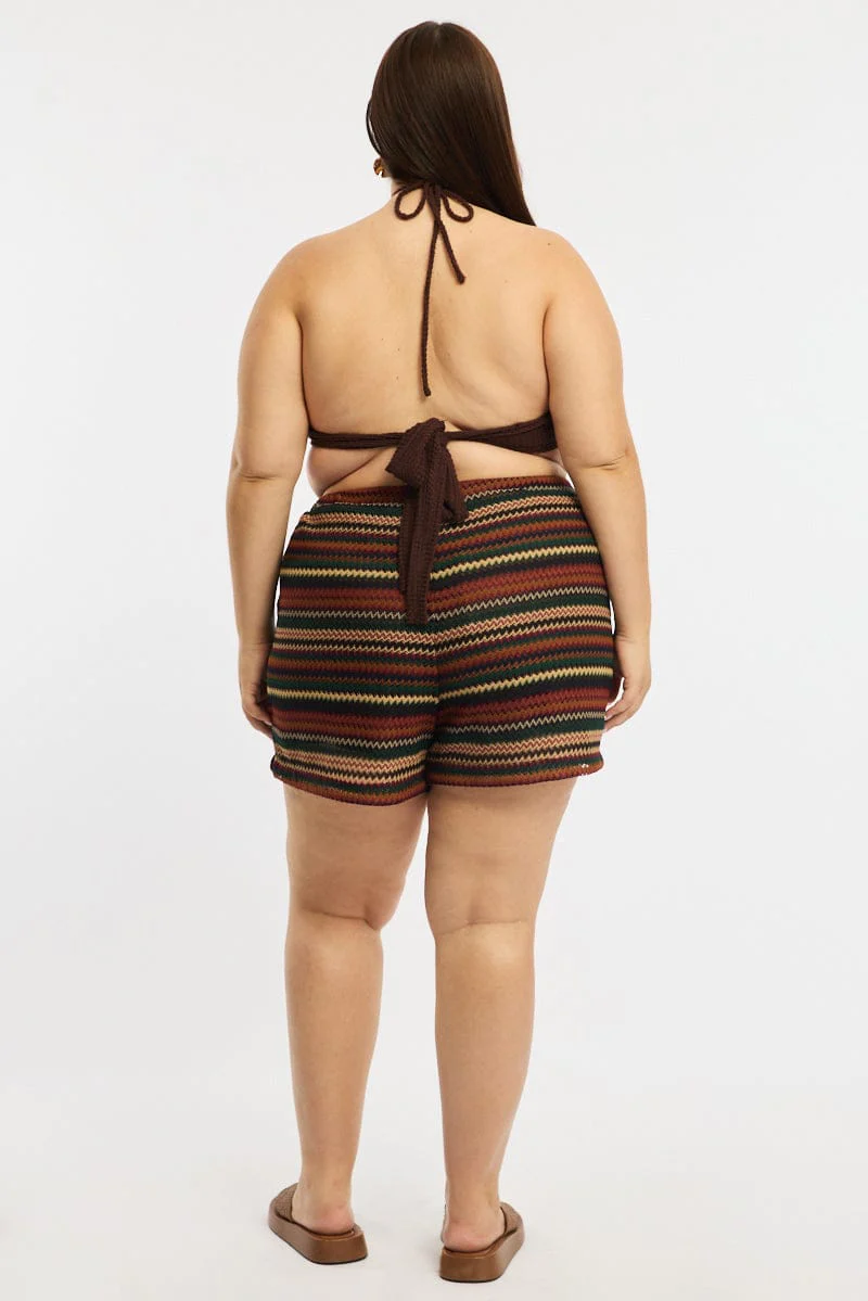 Brown Stripe Shorts Elastic Waist - Image 5