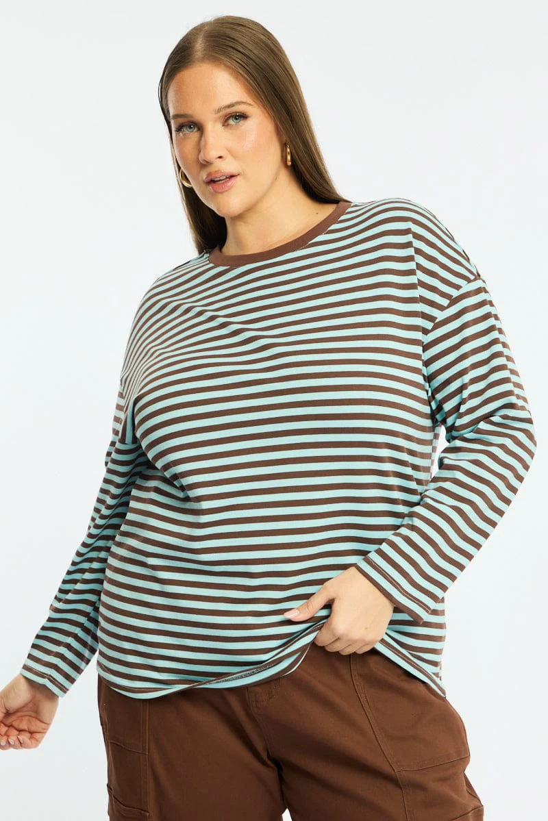 Brown Stripe Stripe Top Long Sleeve