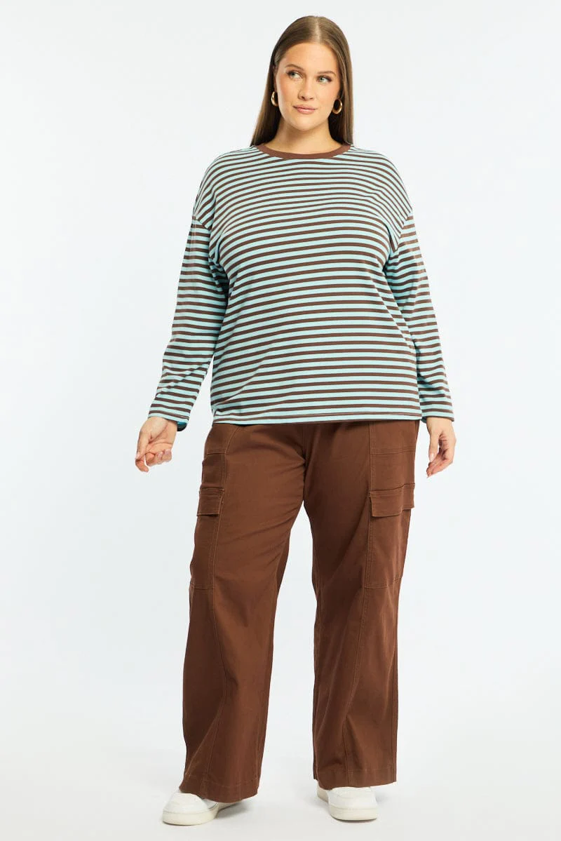 Brown Stripe Stripe Top Long Sleeve - Image 2