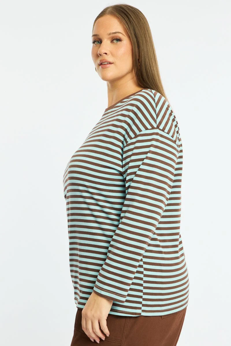 Brown Stripe Stripe Top Long Sleeve - Image 3