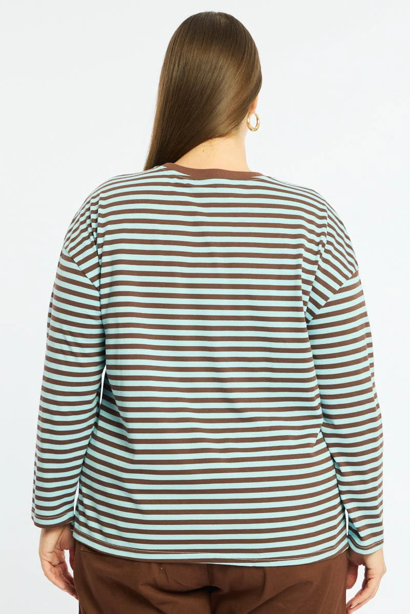 Brown Stripe Stripe Top Long Sleeve - Image 4