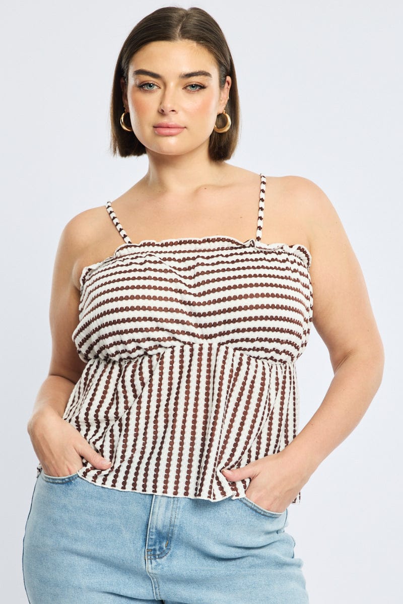 Brown Stripe Striped Cami Top Tie Back