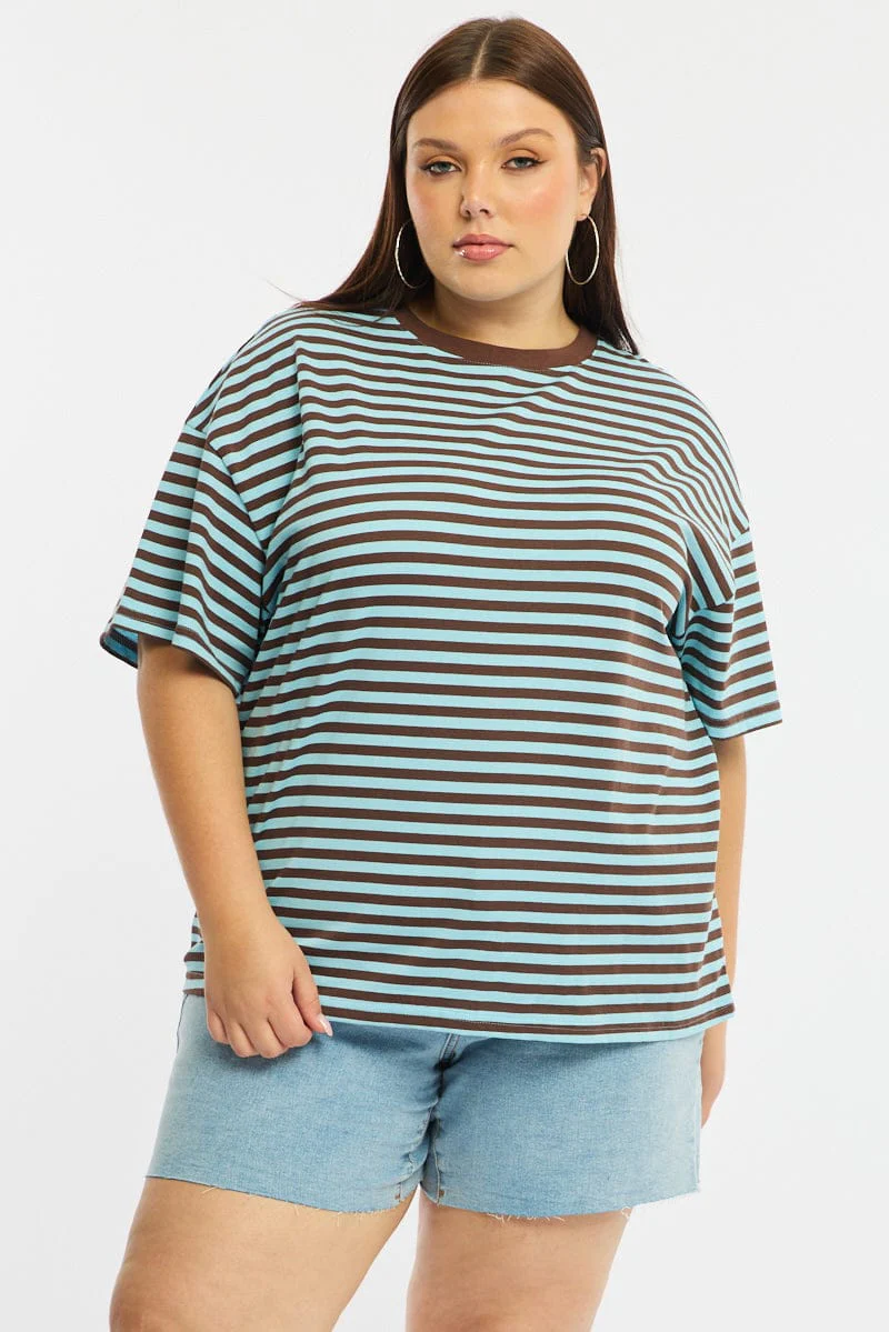 Brown Stripe Striped Tee Short Sleeve