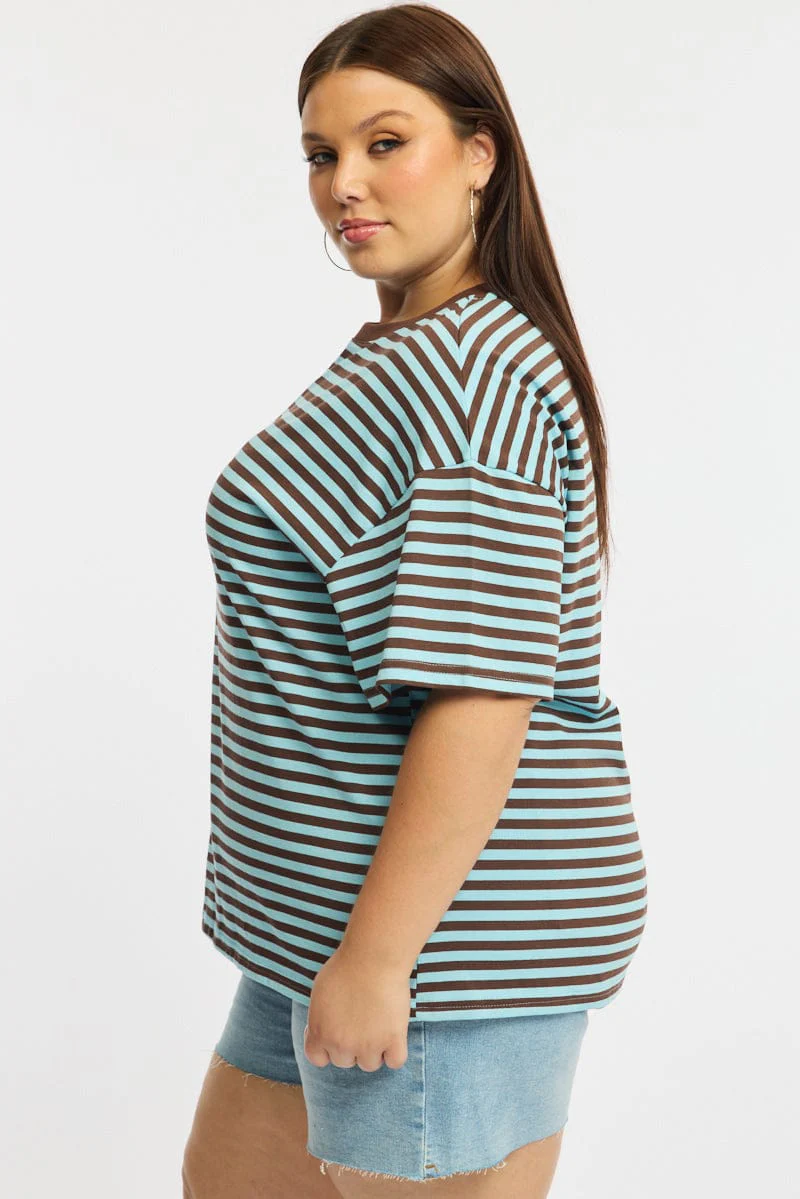 Brown Stripe Striped Tee Short Sleeve - Image 3