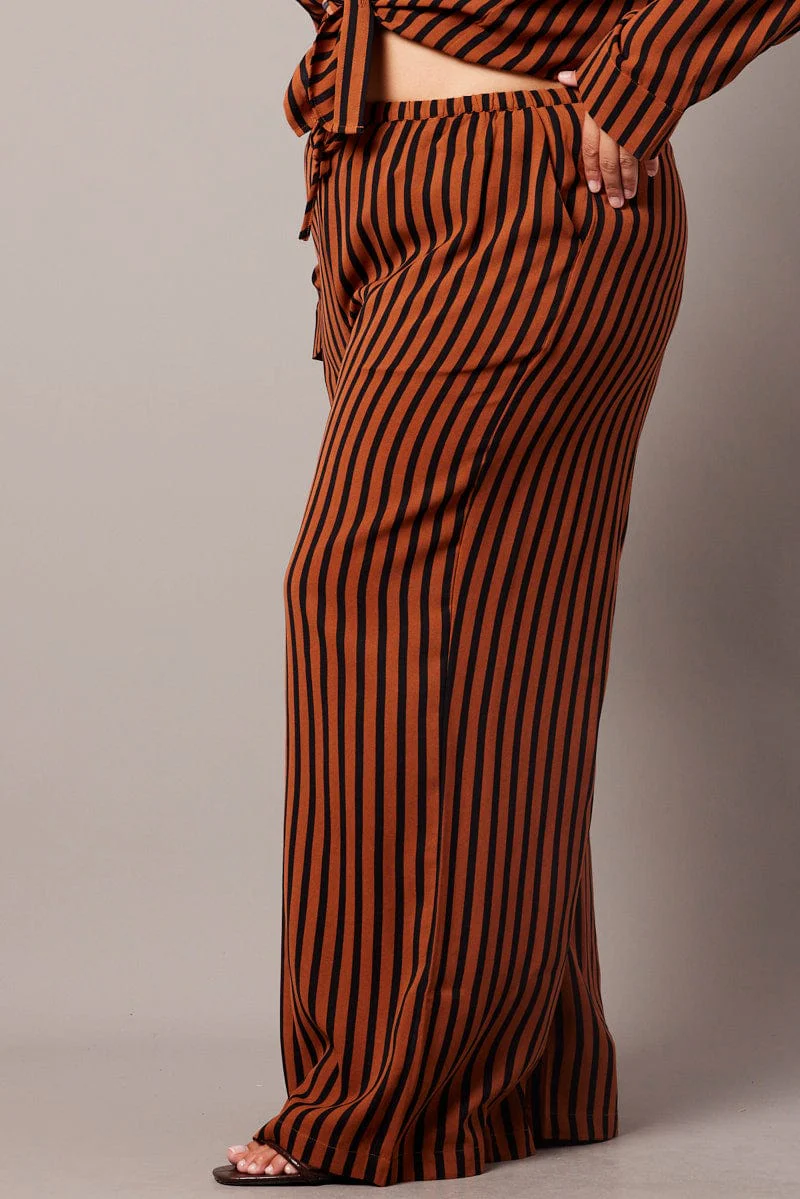 Brown Stripe Wide Leg Pants High Rise - Image 4