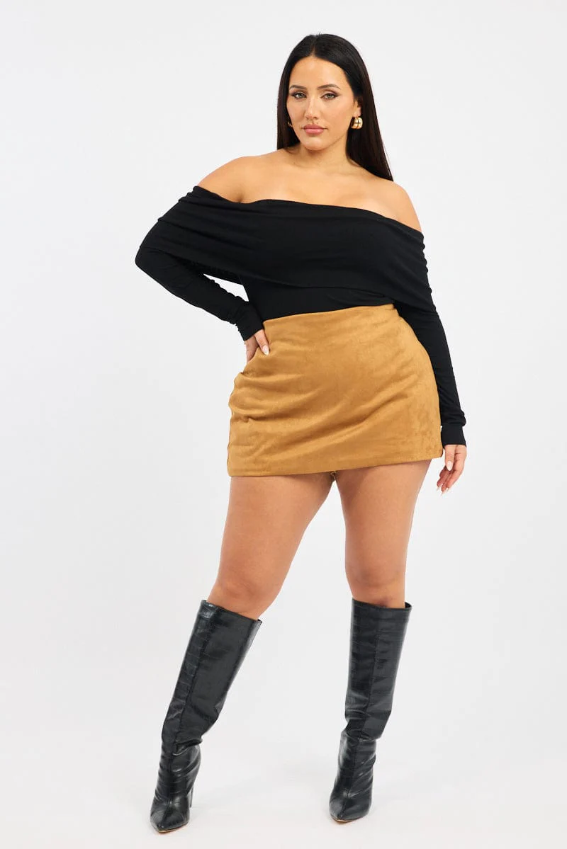 Brown Suedette Mini Skort Skirt - Image 2
