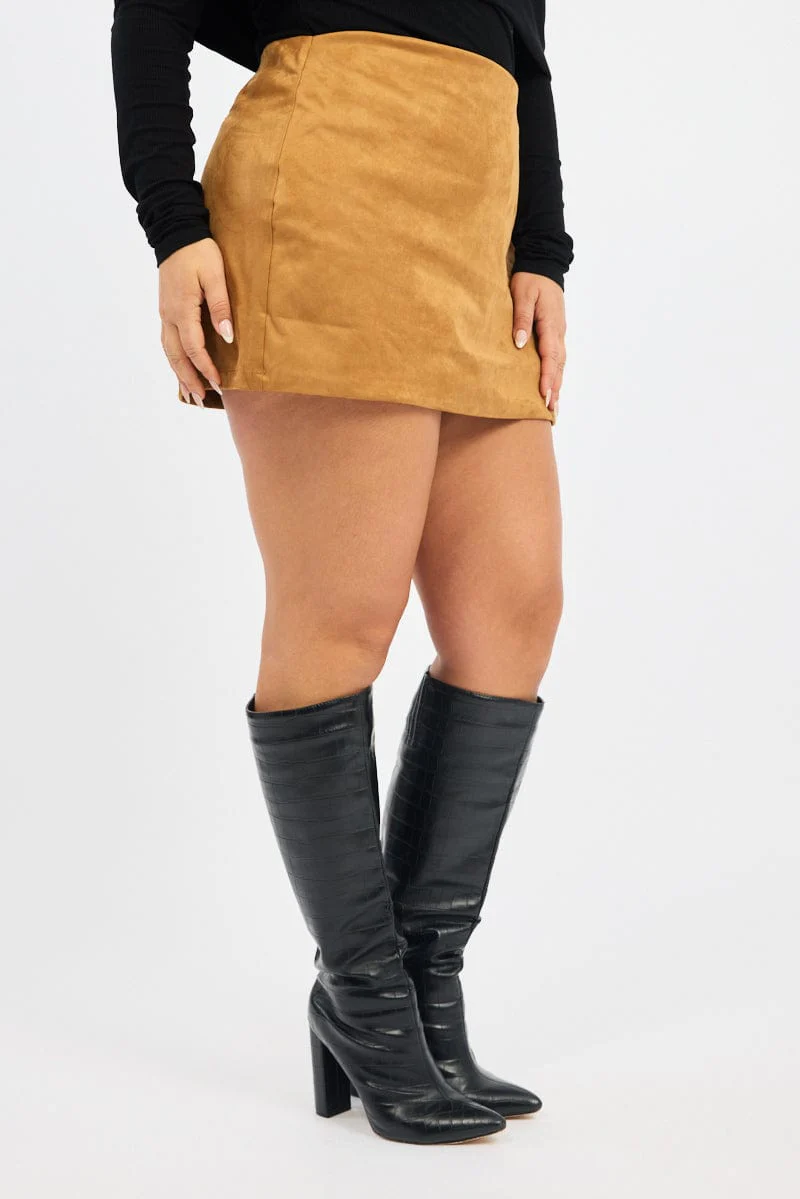Brown Suedette Mini Skort Skirt - Image 4
