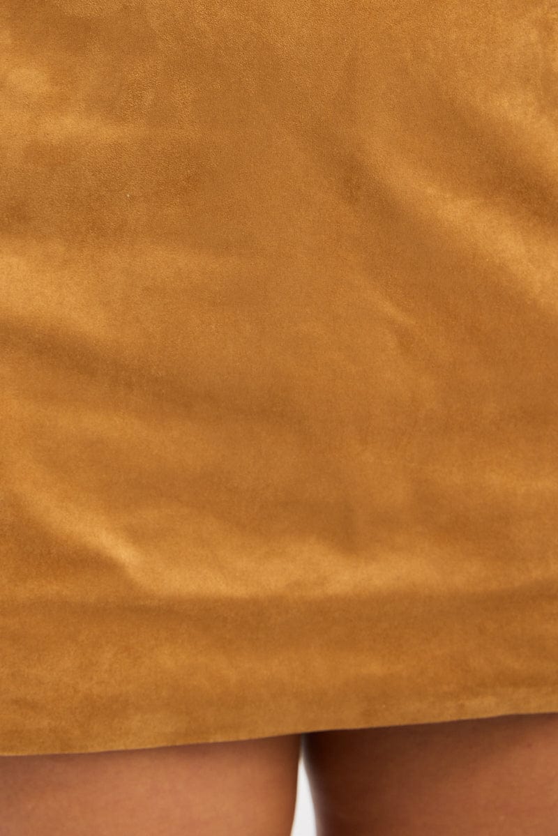 Brown Suedette Mini Skort Skirt - Image 6