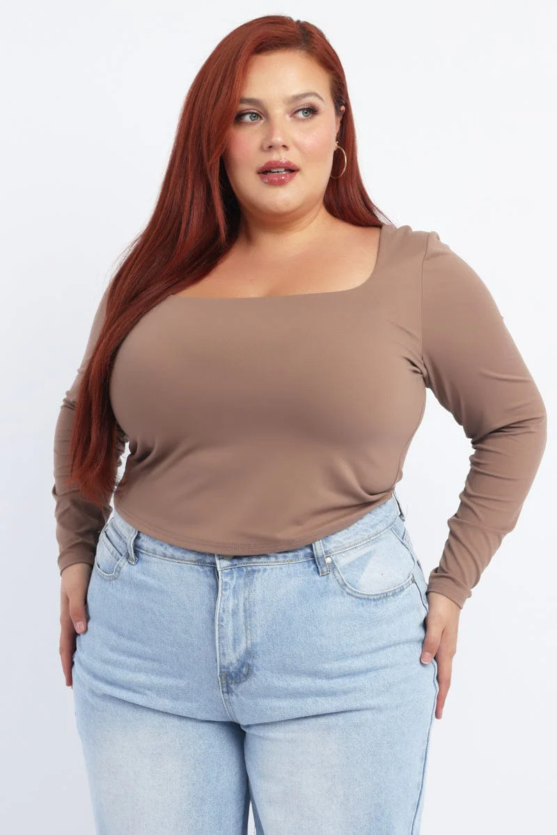 Brown Supersoft Top Long Sleeve Scoop Neck