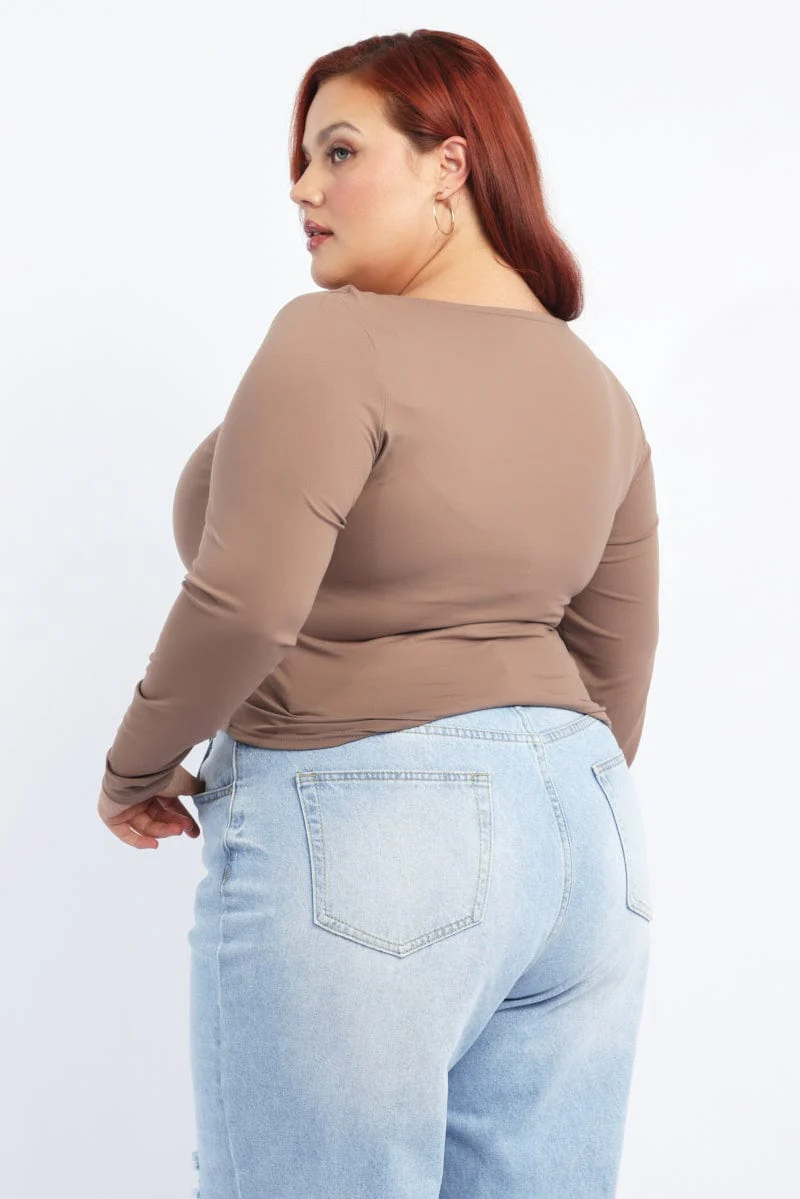Brown Supersoft Top Long Sleeve Scoop Neck - Image 4