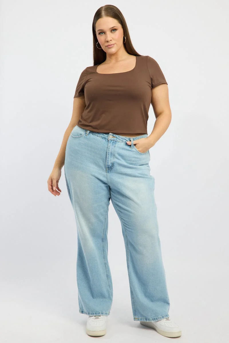 Brown Supersoft Top Short Sleeve Scoop Neck - Image 3