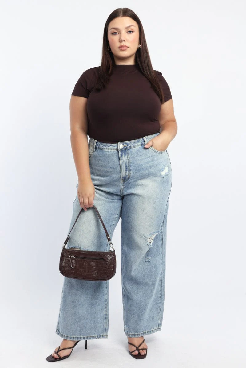Brown T Shirt Short Sleeve Crew Neck Modal - Image 2