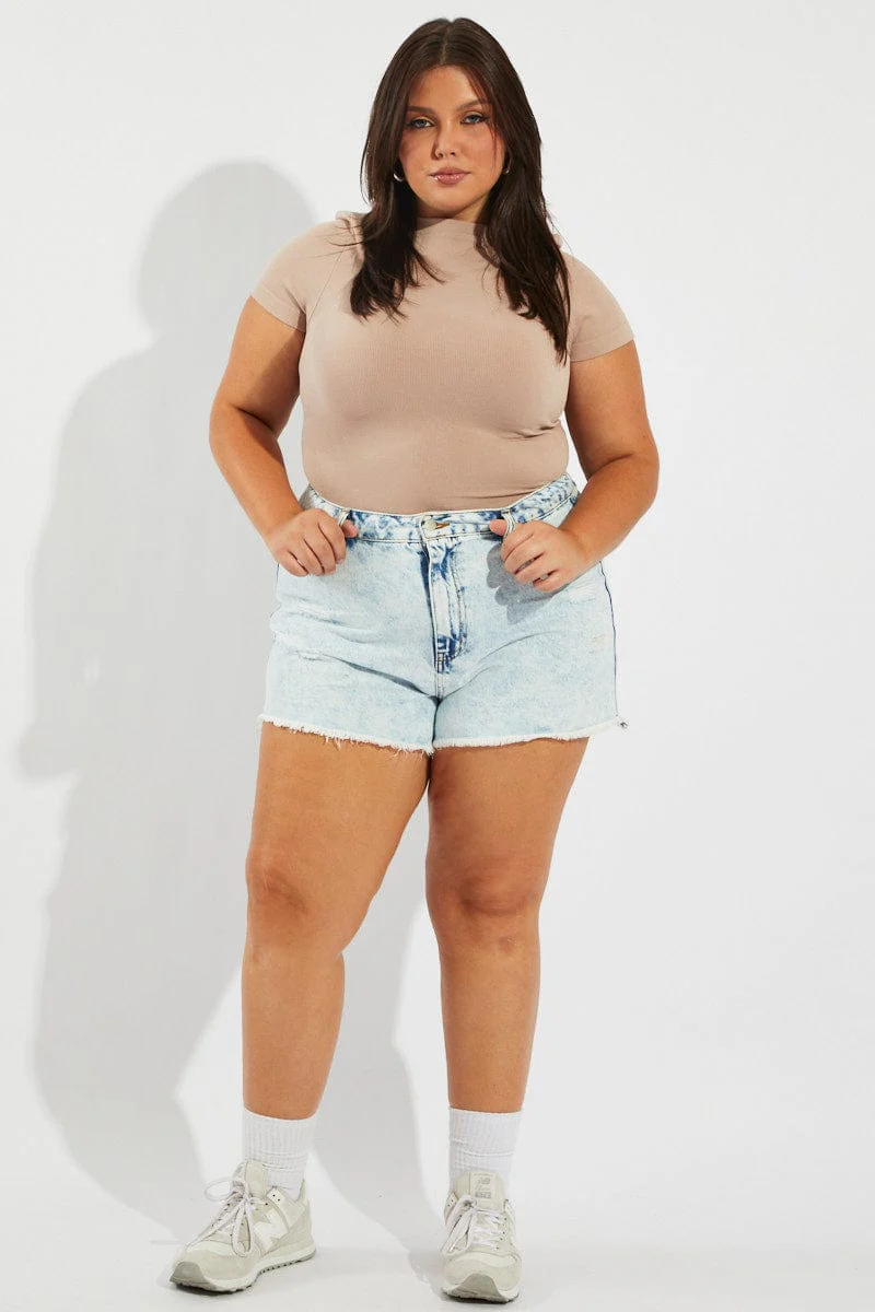 Brown T-shirt Short Sleeve Crew Neck Seamless - Image 2