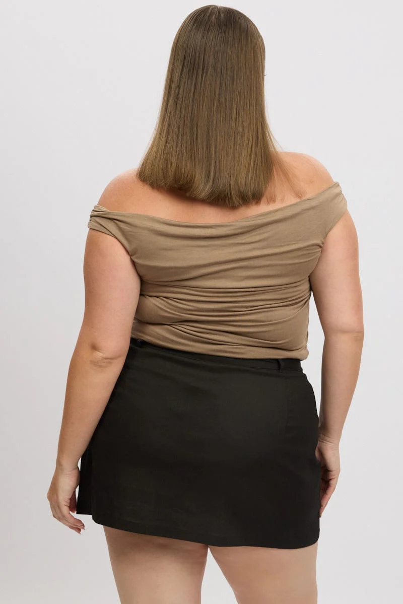 Brown Tank Top Cowl Neck Side Ruched - Image 5