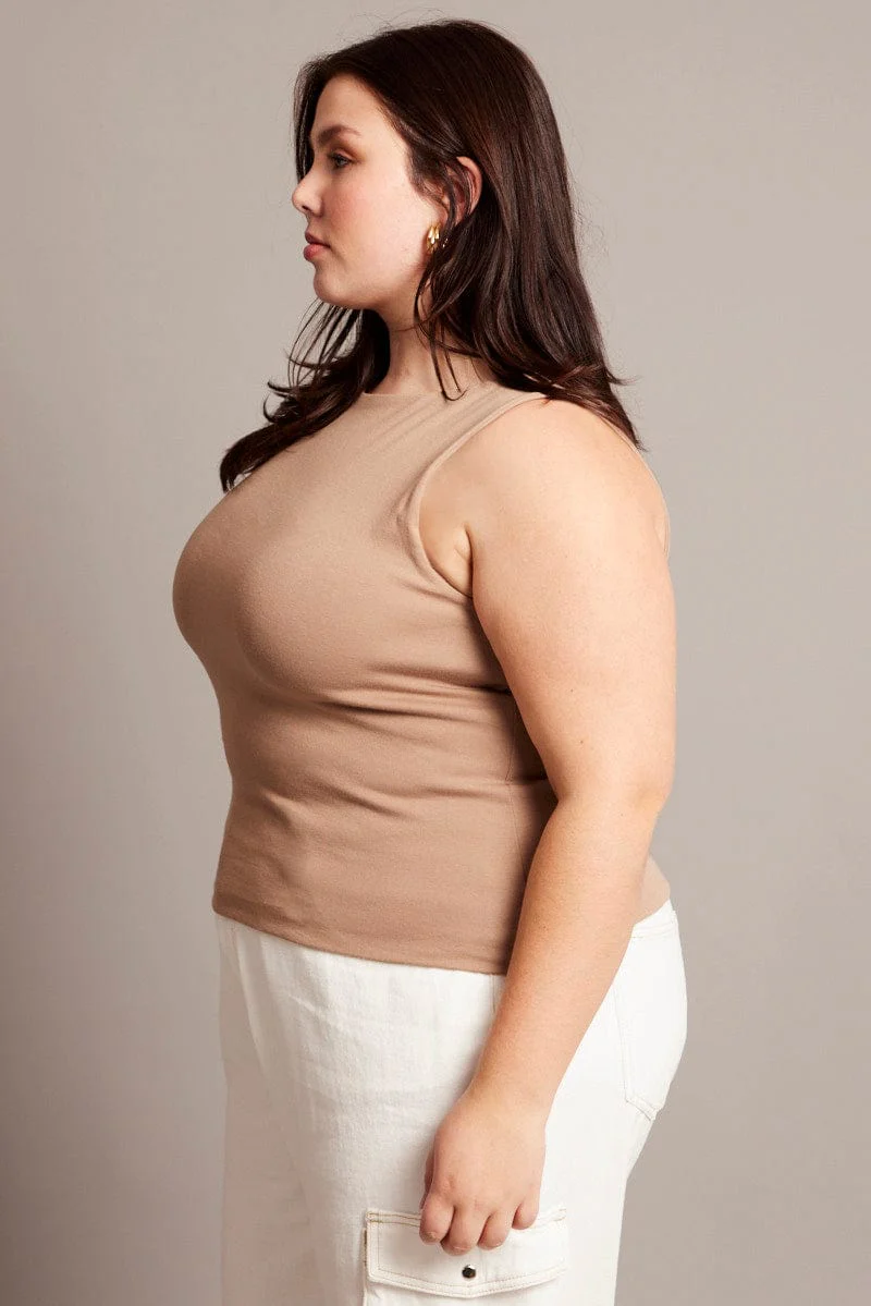 Brown Tank Top Sleeveless Boat Neck - Image 4