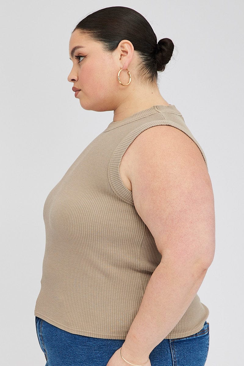 Brown Tank Top Sleeveless Crew Neck - Image 4