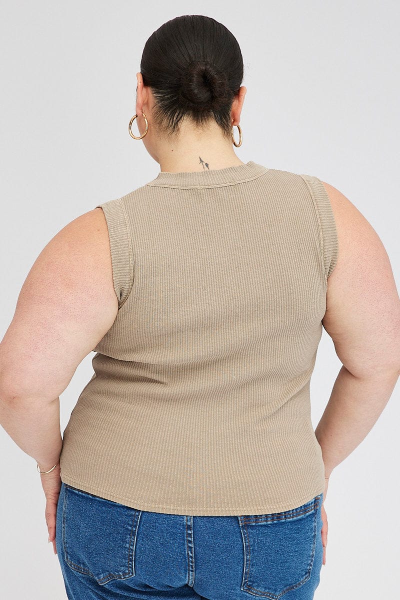 Brown Tank Top Sleeveless Crew Neck - Image 5