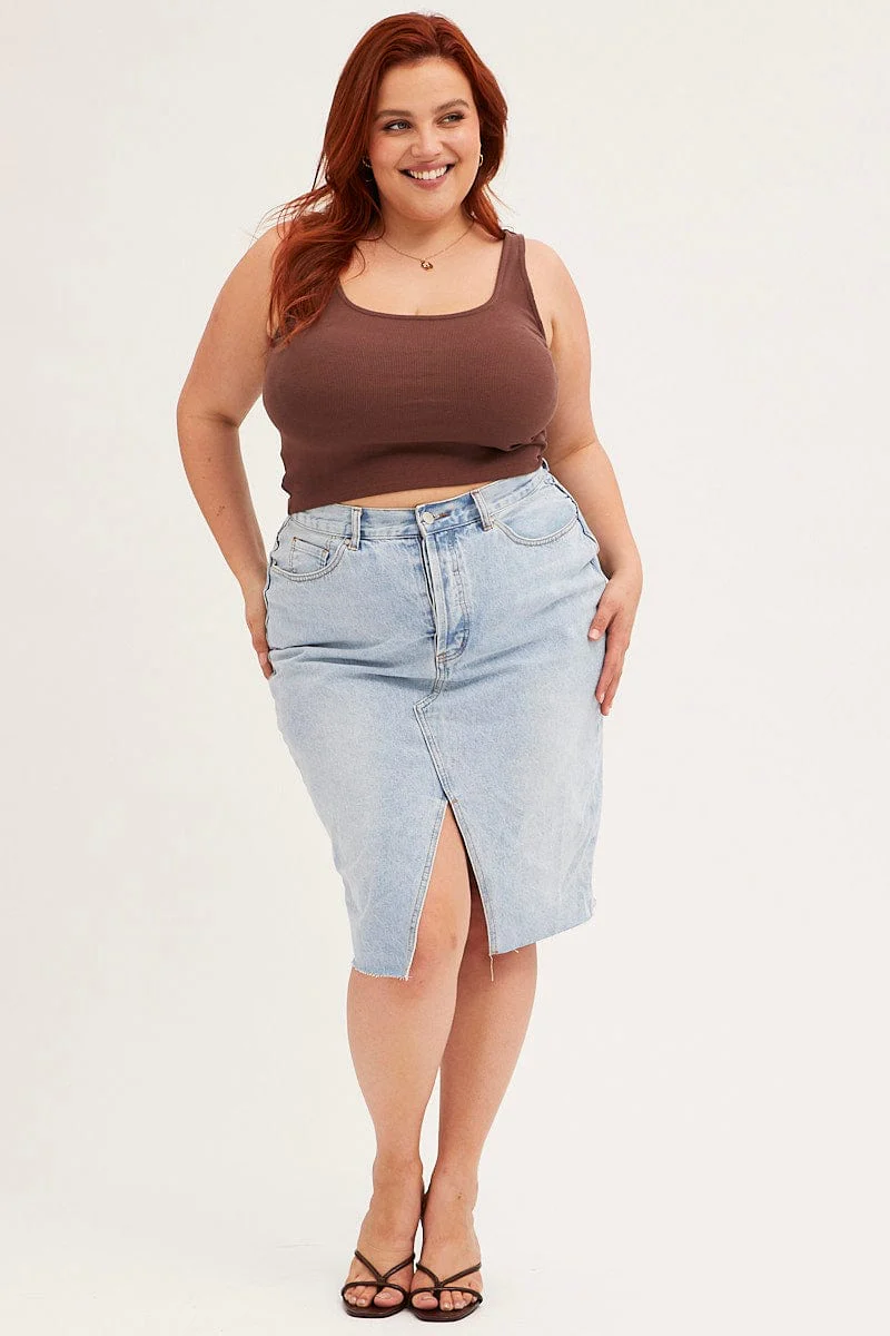 Brown Tank Top Sleeveless Round Neck - Image 2