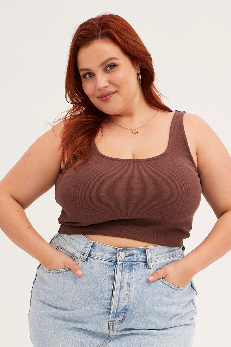 Brown Tank Top Sleeveless Round Neck - Image 3