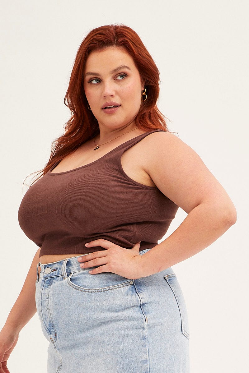 Brown Tank Top Sleeveless Round Neck - Image 4