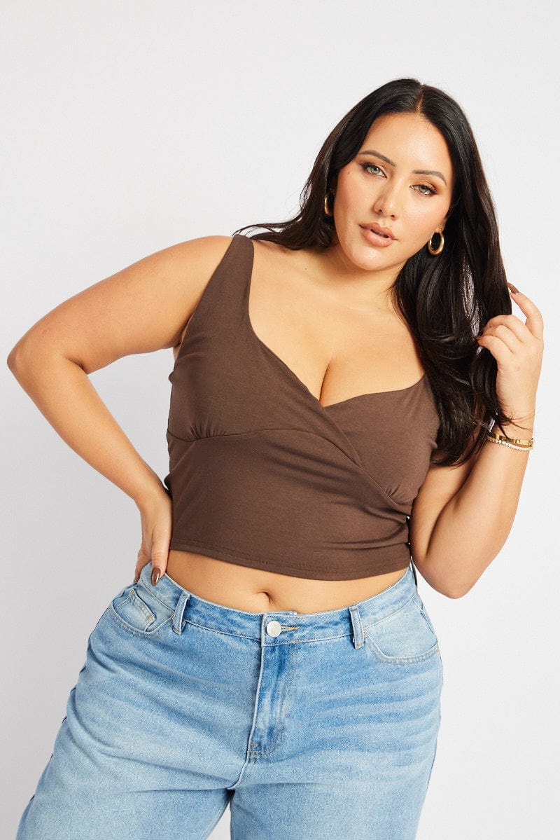 Brown Tank Top V Neck