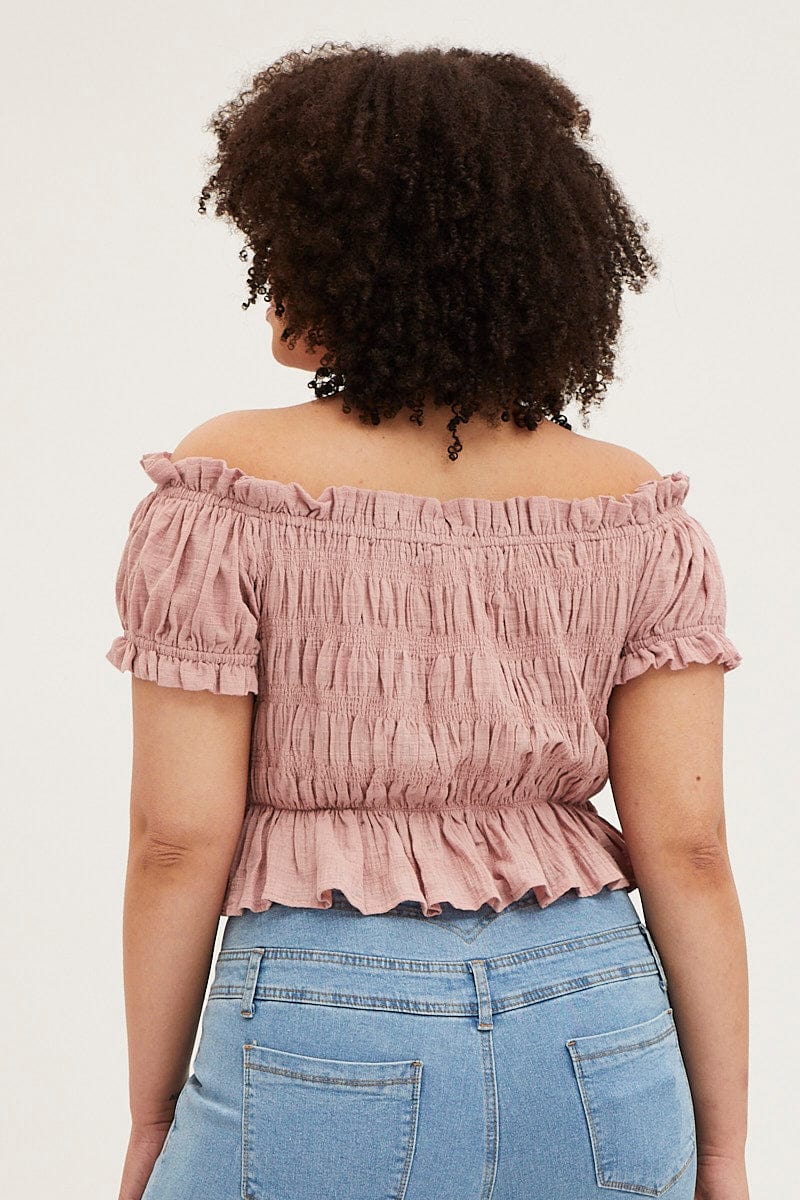 Brown Textured Cotton Ruched Crop Top - Image 5