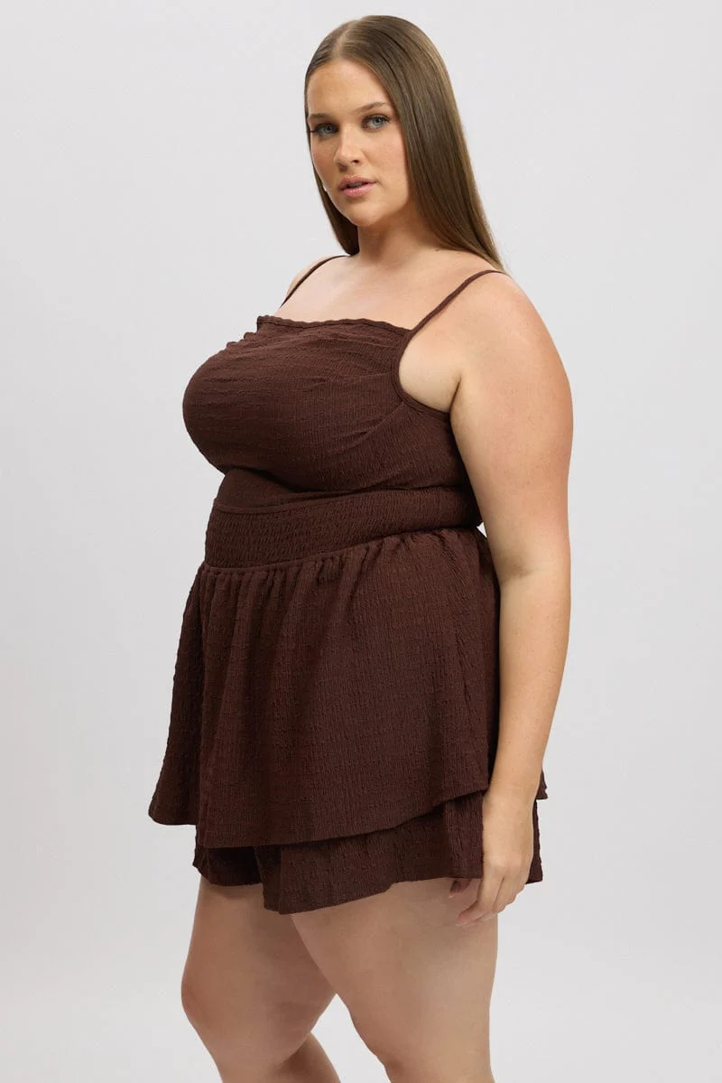 Brown Textured Cowl Playsuit - Image 4