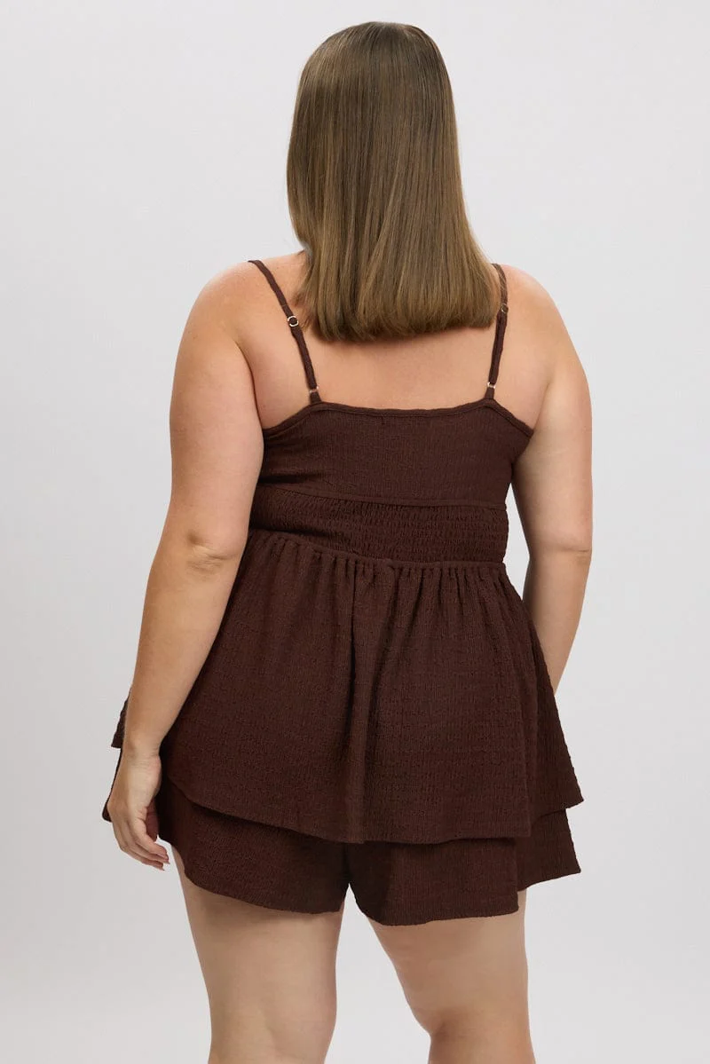 Brown Textured Cowl Playsuit - Image 5