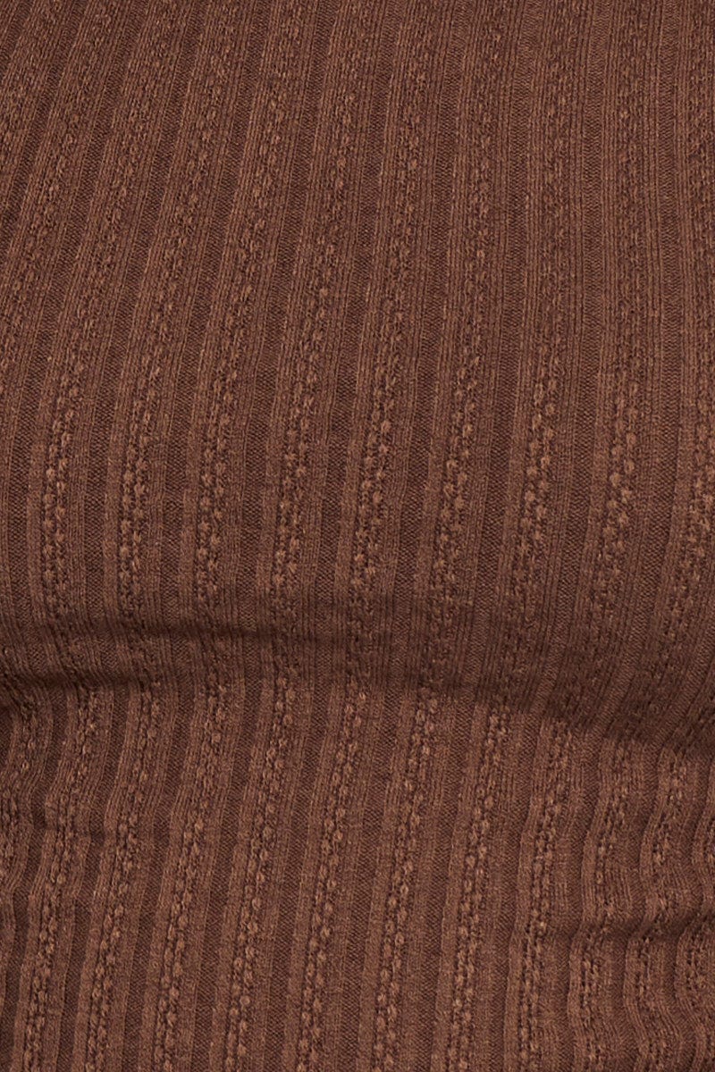 Brown Textured Jersey Black Funnel Neck Top - Image 6