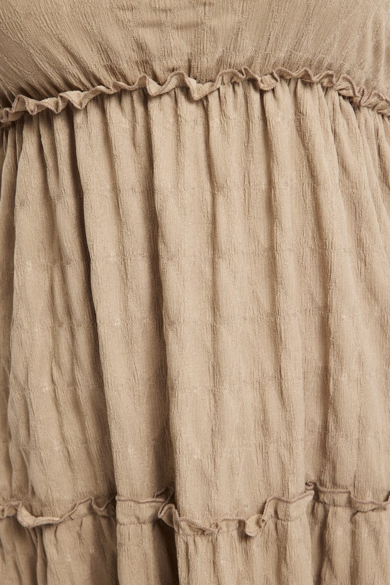 Brown Textured Maxi Dress Sleeveless Tiered - Image 5