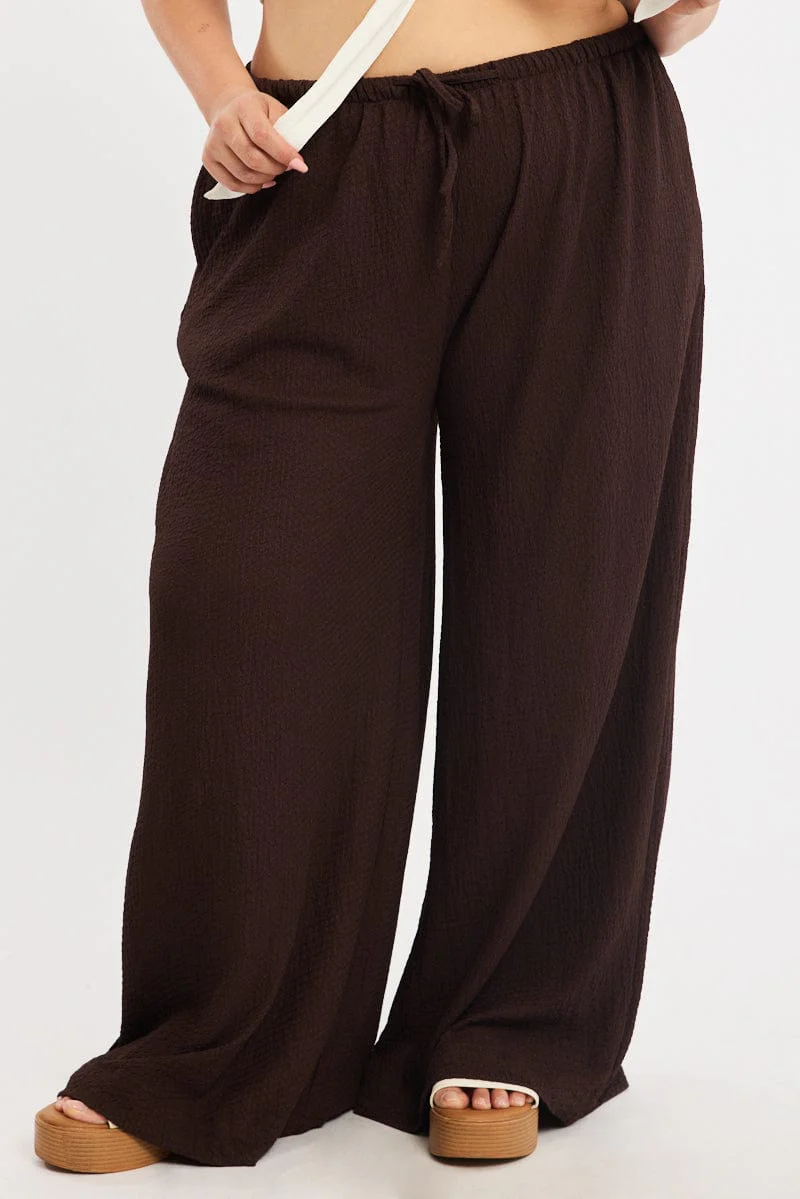 Brown Textured Pants Elastic Waist - Image 2