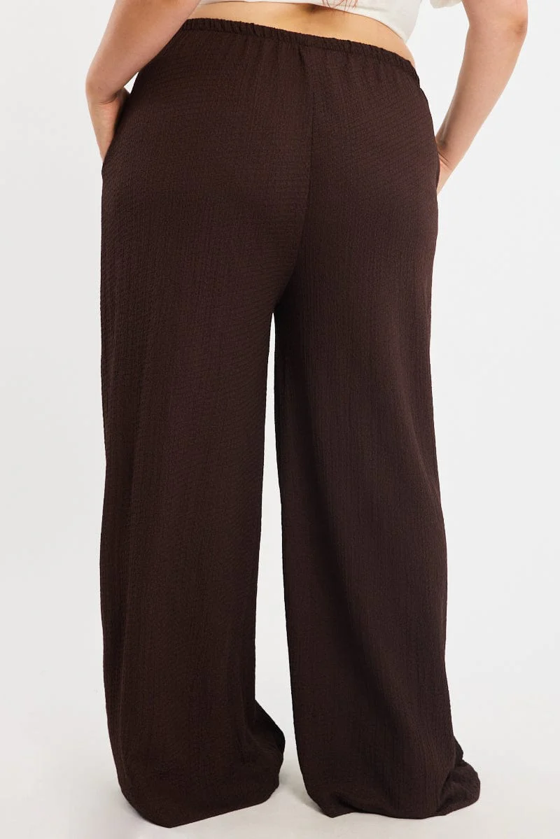 Brown Textured Pants Elastic Waist - Image 4